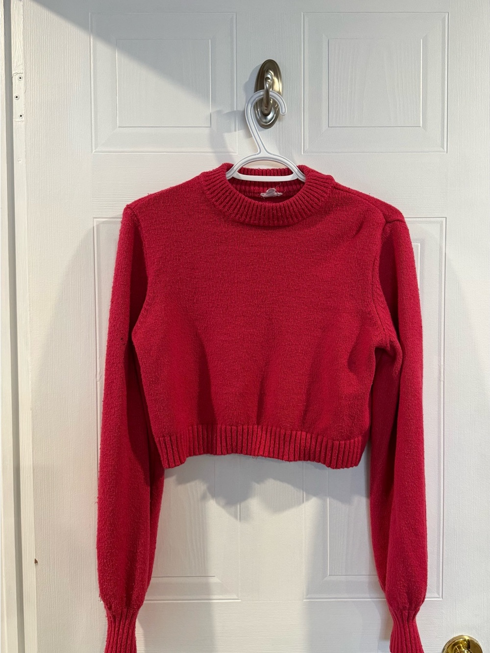 Cropped Crewneck Sweater in Bright Red/Pink